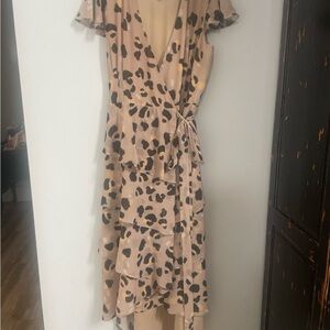 Hutch Beige and Black Leopard-Print Wrap High-Low Dress